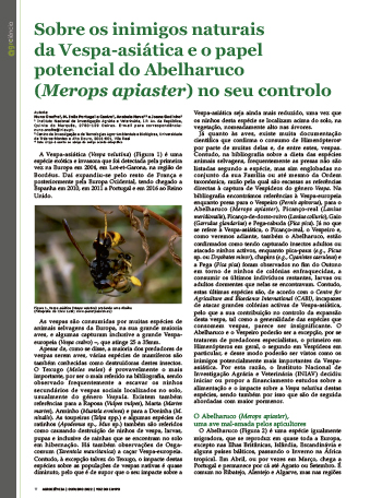 Sobre os inimigos naturais da Vespa-asiática e o papel potencial do Abelharuco (Merops apiaster) no seu controlo