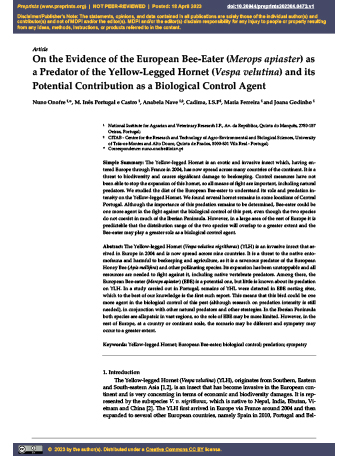 On the Evidence of the European Bee-Eater (Merops apiaster) as a Predator of the Yellow-Legged Hornet (Vespa velutina) and its Potential Contribution as a Biological Control Agent