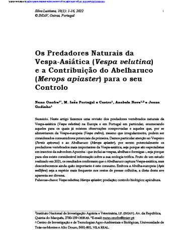 Os Predadores Naturais da Vespa-Asiática (Vespa velutina) e a Contribuição do Abelharuco (Merops apiaster) para o seu Controlo